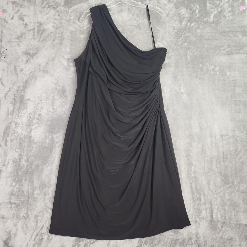 Lauren Ralph Lauren Dress Womens 22W Black One Shoulder Ruched Cocktail Elegant